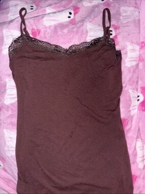 Dots Brown Lace-Trim Cotton Camisole